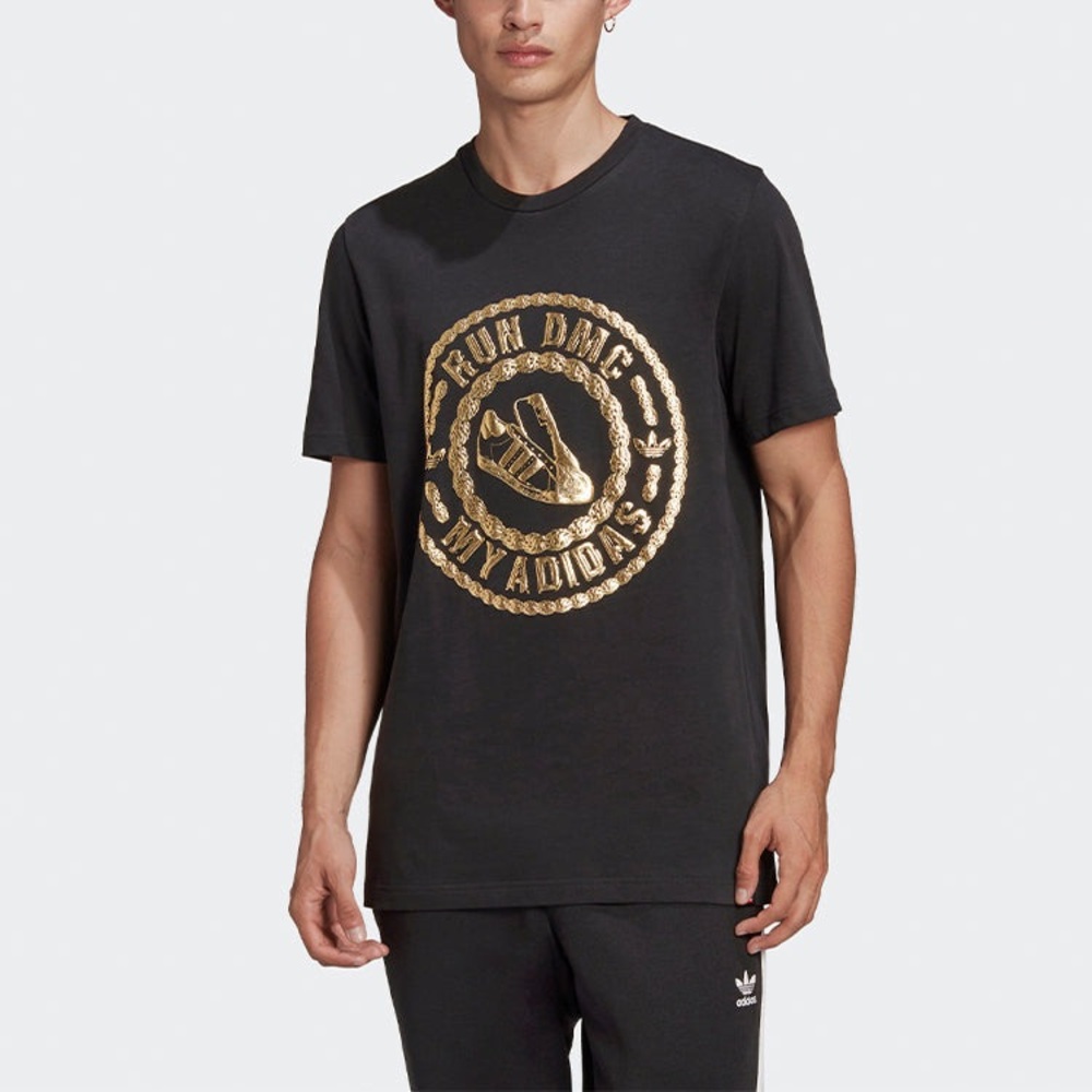 ADIDAS Originals Run DMC Heavyweight Black & Gold Trefoil T-Shirt Graphic Tee L